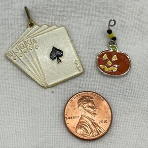 Set of 2 Charms Cards and Pumpkin Jewelry Maker Crafting Bracelet Necklace